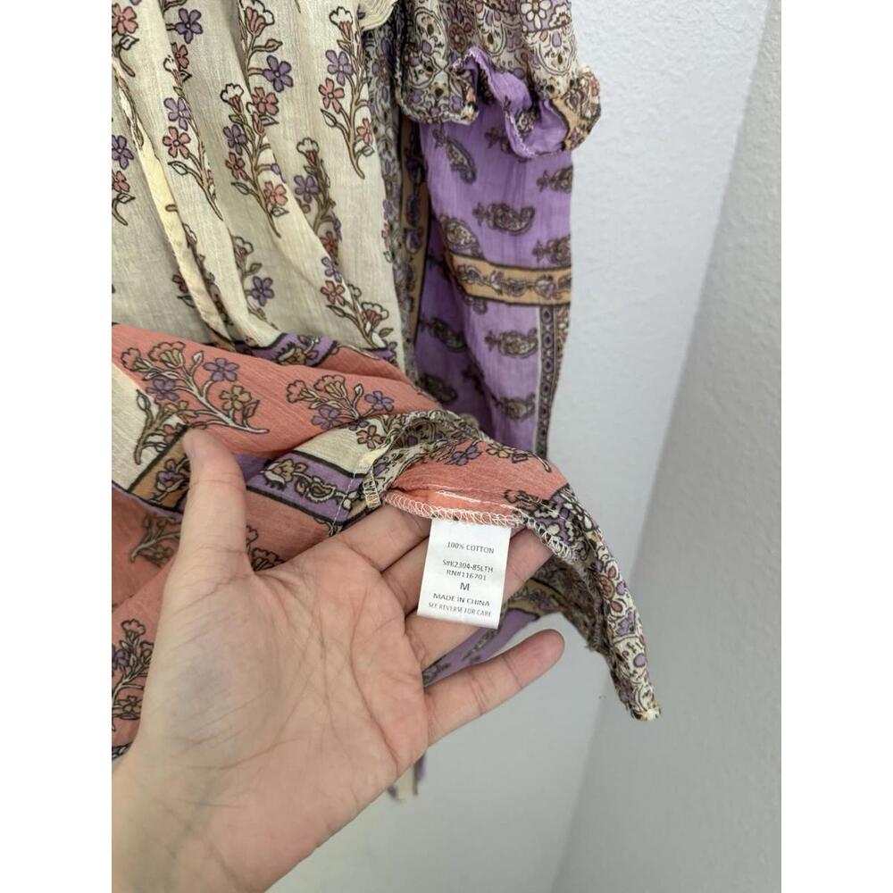 Karlie Patchwork Floral Peasant Blouse in Coral, Lavender & Cream - Picture 2 of 7
